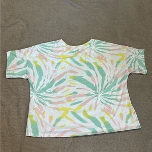 AC/DC tee shirt cropped tie die green pink and yellow